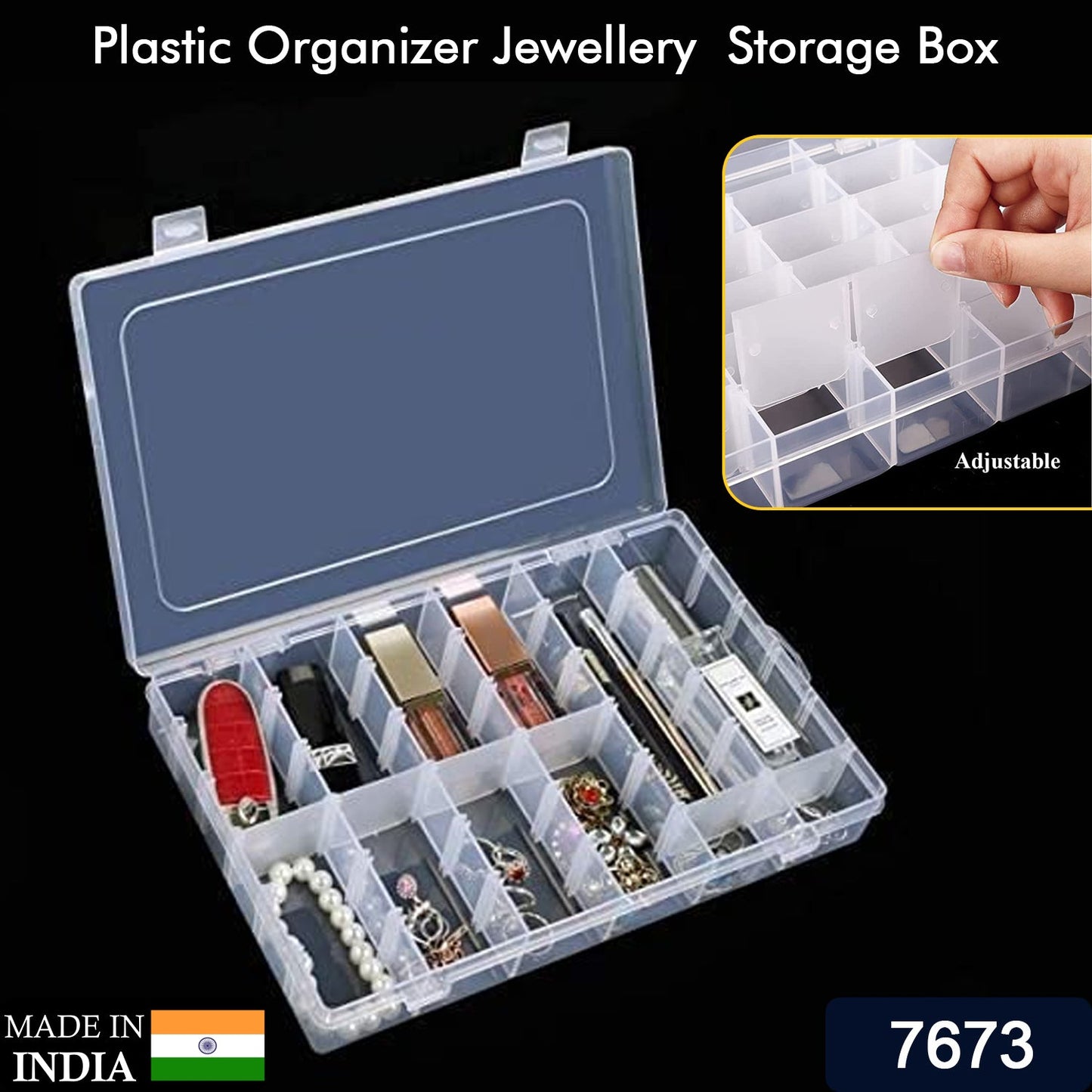 7673 36 Grids Clear Plastic Organizer Box with Adjustable Compartment Dividers, Jewellery Storage Organizer Collection Box (1 pc )