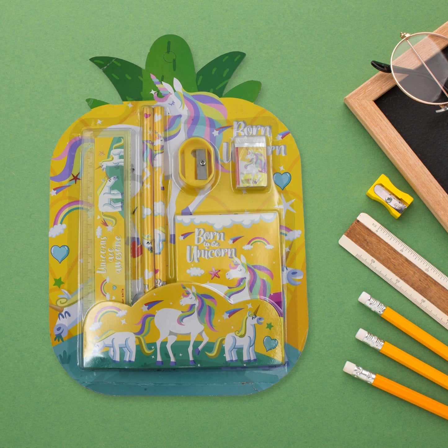 6 PC SET STATIONARY SET INCLUDING PENCIL RULER RUBBER PENCIL SHARPENER SCHOOL, OFFICE PRODUCT GIFT