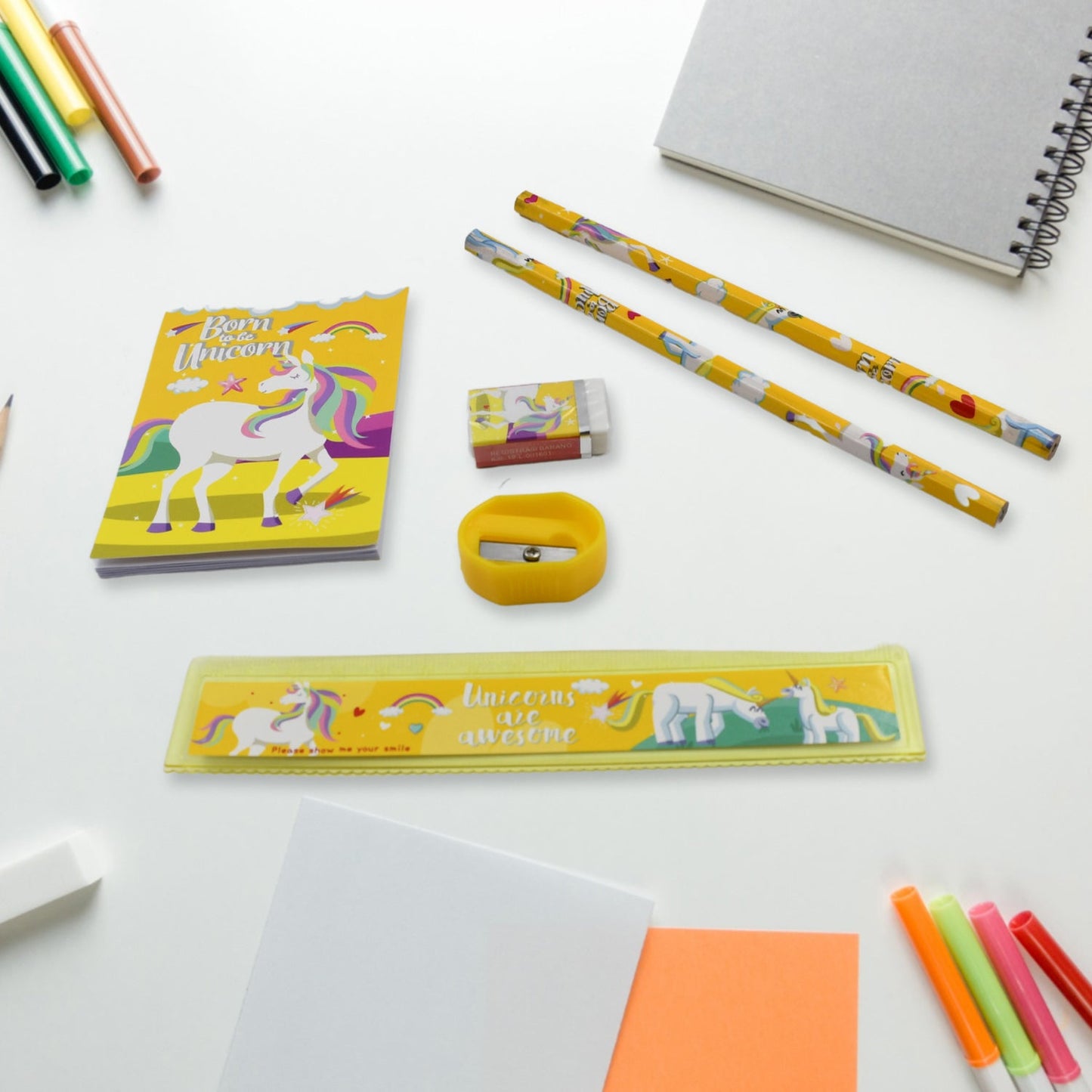 6 PC SET STATIONARY SET INCLUDING PENCIL RULER RUBBER PENCIL SHARPENER SCHOOL, OFFICE PRODUCT GIFT