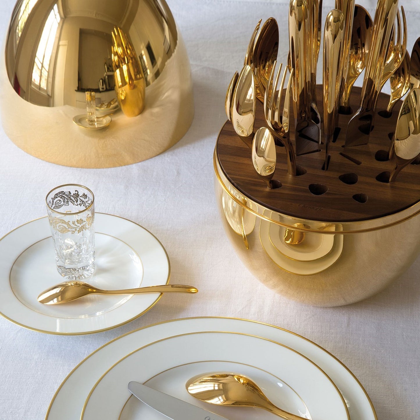 Premium Cutlery Set 24 Pcs with Oval Shaped Stand | Beautiful Stylish Oval Designed Cutlery Sets, Egg-Shaped Luxury Spoon Holder Set (Golden / 24 pcs set)