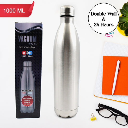 Vacuum Stainless Steel Double Wall Water Bottle, Fridge Water Bottle, Leak Proof, Rust Proof, Cold & Hot Thermos steel Bottle| Leak Proof | Office Bottle | Gym | Home | Kitchen | Hiking | Trekking | Travel Bottle (1000 ML)