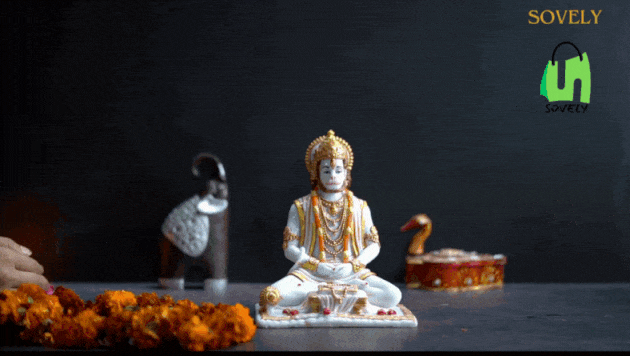 Sovely Lord Hanuman Sitting Statue with Gada Reading Book Mahavir Hanuman Decorative Showpiece for HomeBajaranbali Hindu God Idol for Pooja Room Mahabli Hanuman Spiritual Gift for Festivals Office