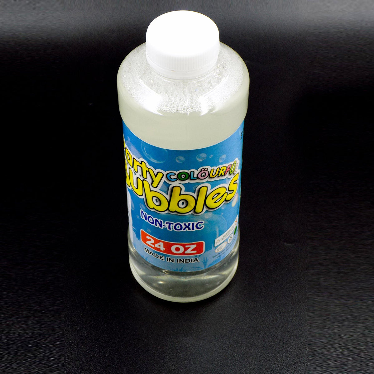 750ml Bubble Gun Liquid Refill in a clear plastic bottle with a secure blue cap.