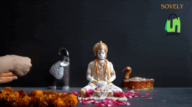 Sovely Lord Hanuman Sitting Statue with Gada Reading Book Mahavir Hanuman Decorative Showpiece for HomeBajaranbali Hindu God Idol for Pooja Room Mahabli Hanuman Spiritual Gift for Festivals Office