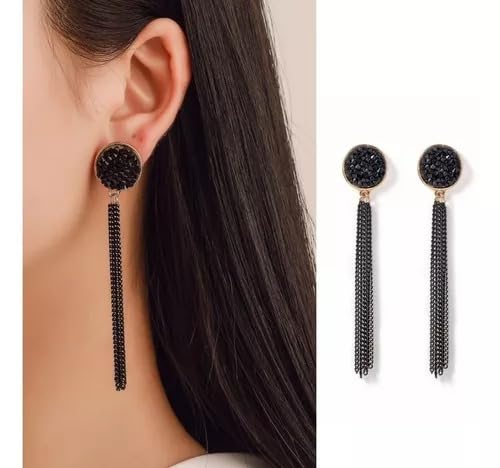 Combo Earrings Set Tassel Black Earrings Butterfly Earrings with Pearls love Rhinestone Drop Earrings Stud Jewelry Gift for Women Girls Pack of 2 for Office, Party, Casual