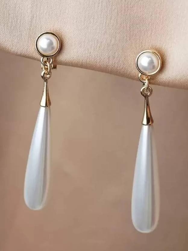 Combo Of Attractive and Stylish Water Drop Long Pearl Earrings Danglers and Gold Tone White Pearls Small Heart Ear Jacket Fashion Ear Stud Earrings For Women Girls Faux Pearl Love Heart Ear Studs