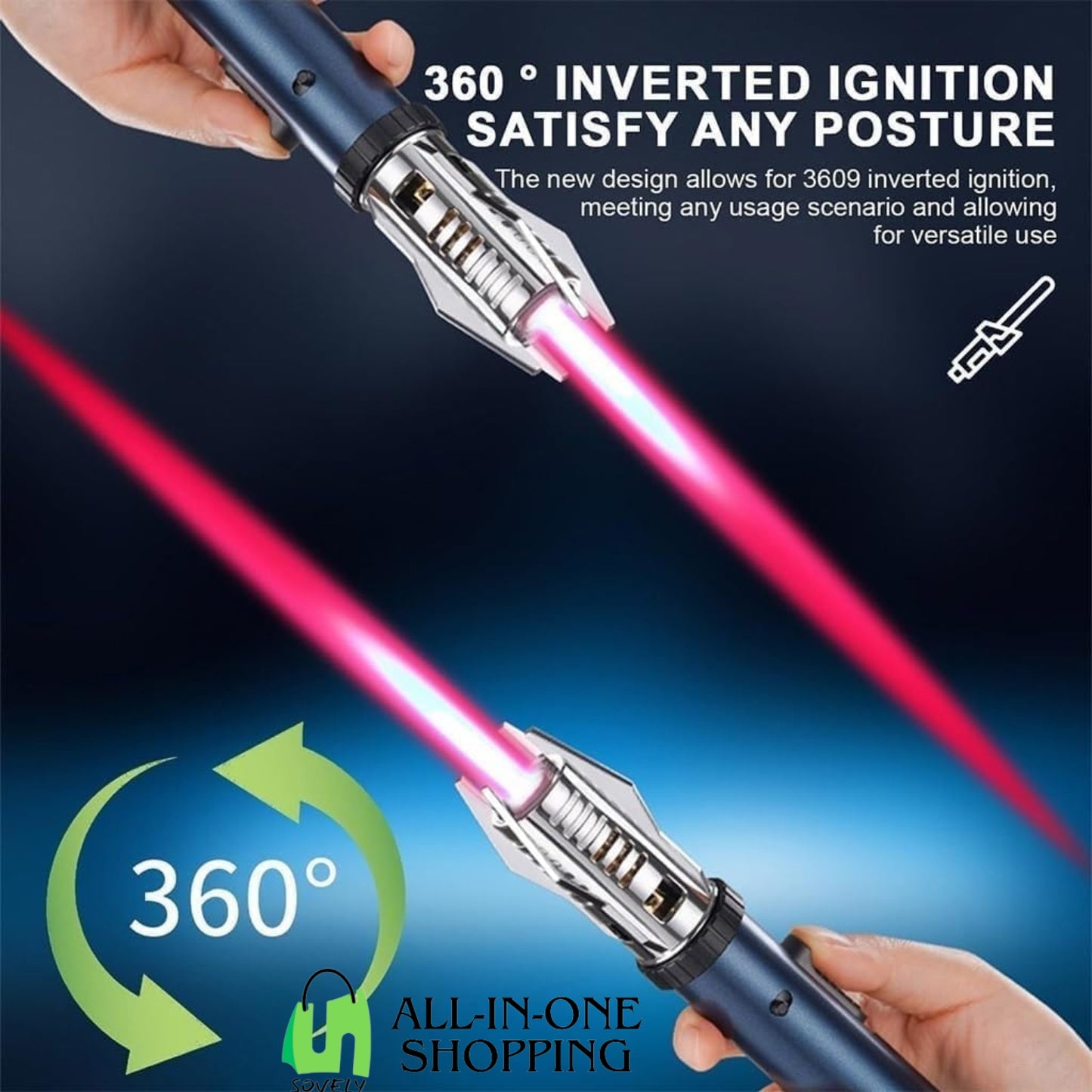 Jet Flame Lighter | Bright Fire Lighter with Safety Lock and Adjustable Red/Blue Flame | Windproof Torch Lighter for Camping & Outdoor Use