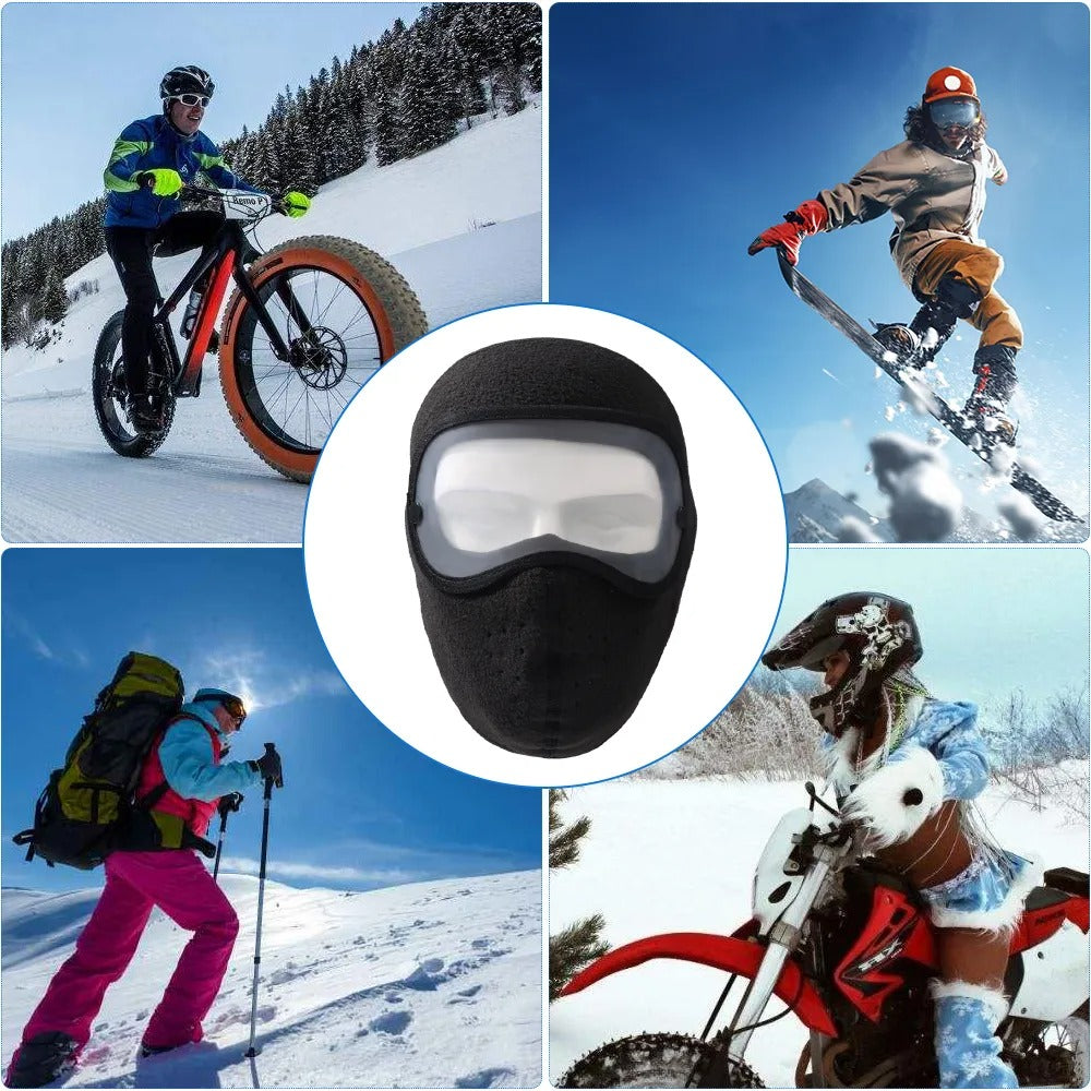 Unisex Winter Face Mask Full Protection Windproof Breathable Warm Fleece with Goggles Removable Lens