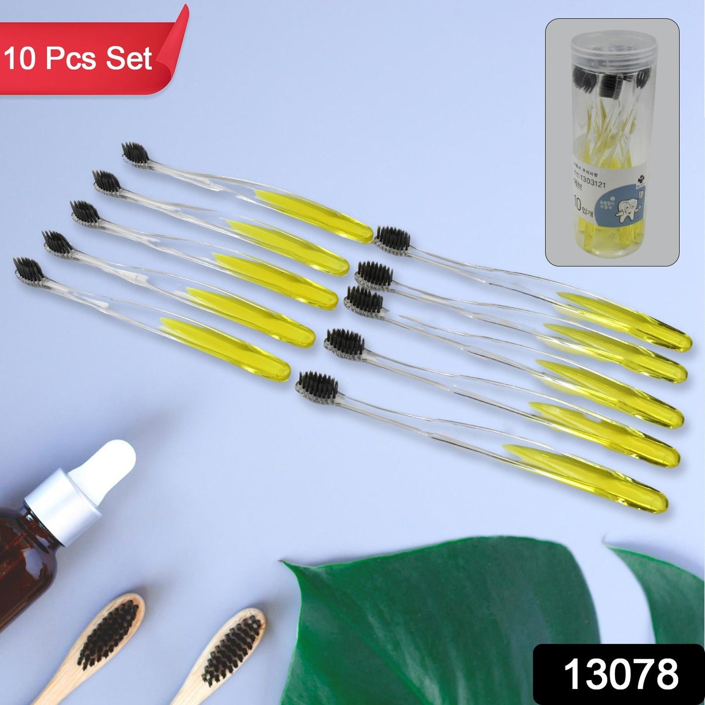 Premium Plastic Toothbrush With Plastic Round Box for Men and Women, Kids, Adults Plastic Toothbrush (10 pcs Set)