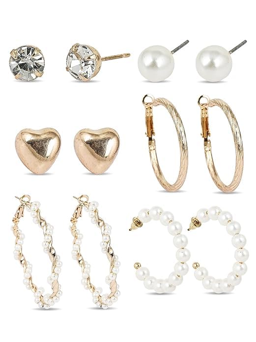 Combo Korean Triinkkets Geometric Pendant Earrings Korean Women's Zircon Opal Earring Pearly Tales Stud Earrings, Multi Design Earrings Combo Earrings for Women, 7 Pairs