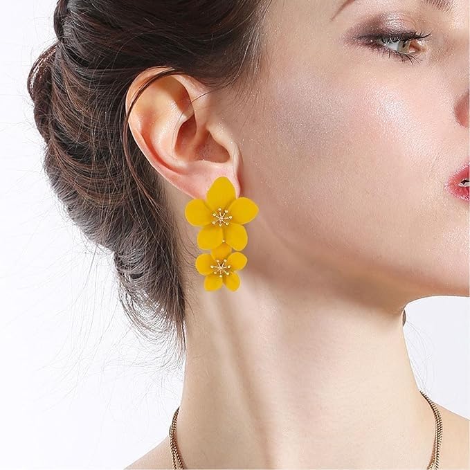 Combo Combo Earrings Pastel Petals Drop Earrings Latest Yellow Flower Design Drop Earrings For Girls And Women Drops Danglers Flower And Leaf Stud Earrings For Office Party Casual wear