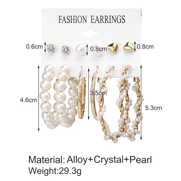 Combo Korean Triinkkets Geometric Pendant Earrings Korean Women's Zircon Opal Earring Pearly Tales Stud Earrings, Multi Design Earrings Combo Earrings for Women, 7 Pairs