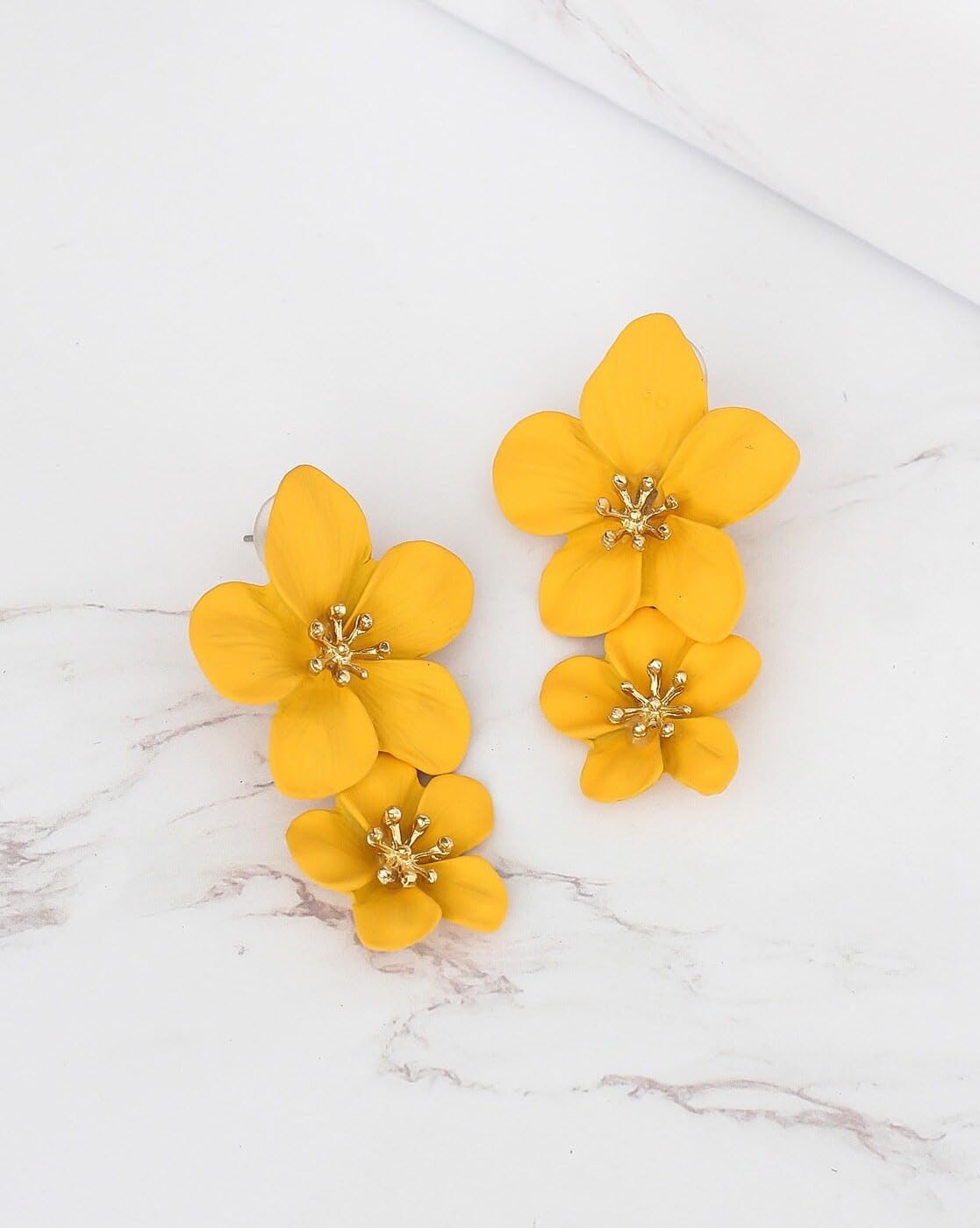 Combo Combo Earrings Pastel Petals Drop Earrings Latest Yellow Flower Design Drop Earrings For Girls And Women Drops Danglers Flower And Leaf Stud Earrings For Office Party Casual wear