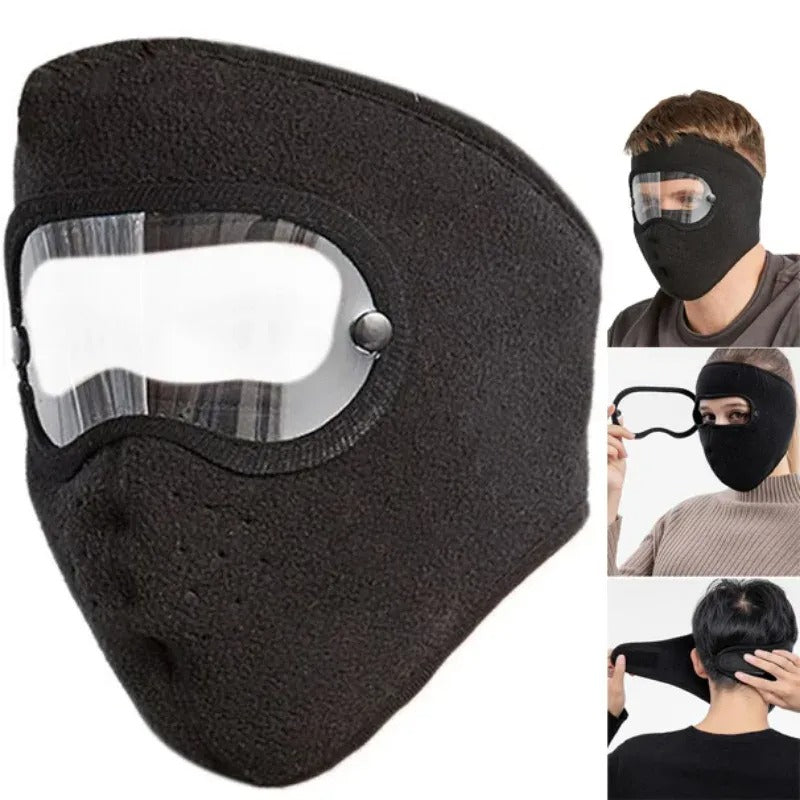 Unisex Winter Face Mask Full Protection Windproof Breathable Warm Fleece with Goggles Removable Lens