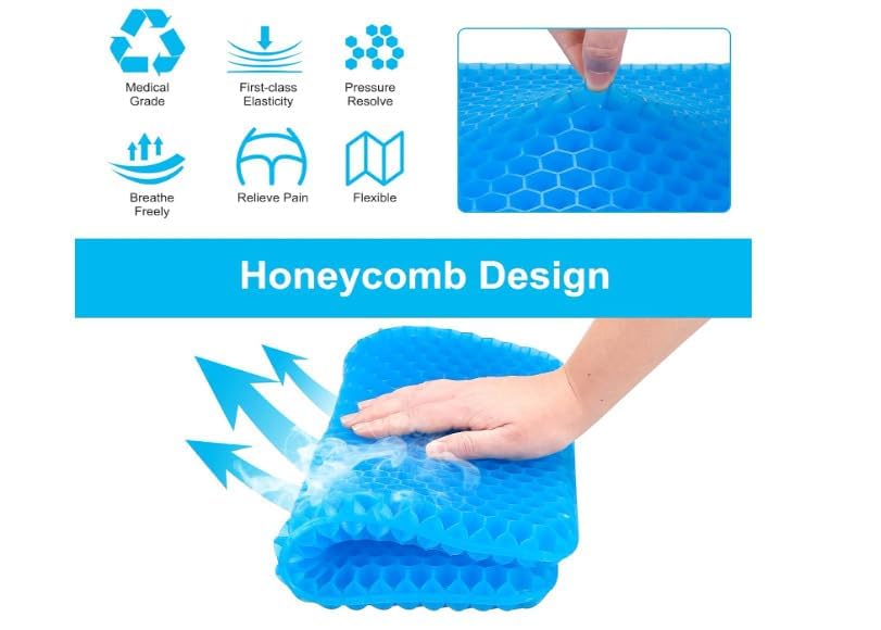 SOVELY Gel Orthopedic Seat Cushion with Flex-Grip Honeycomb Design for Lumbar Support, Tailbone Comfort, Air Circulation, Office Chair, Wheelchair Egg Seater Silicone Gel Cushion for Car