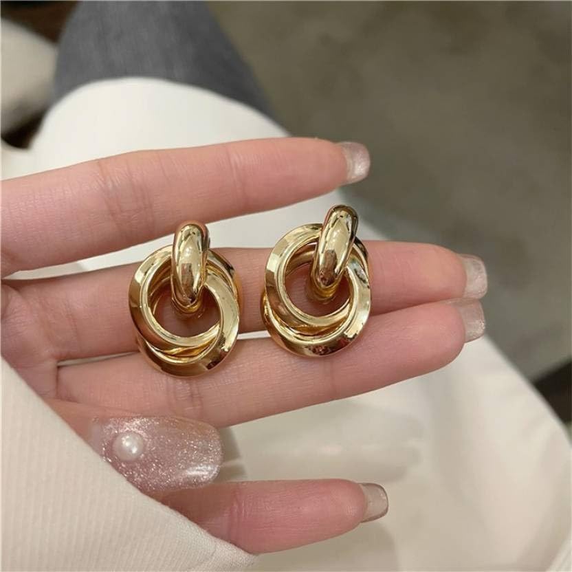 Combo Earrings Pack Pastel Petals Drop Earrings Flower Design Drop Earrings And Vintage Golden Round Earrings Fashion Ear Stud Earrings Circle Earrings for Women & Girls Pack of 2 Pair Earrings Set 2 Pair