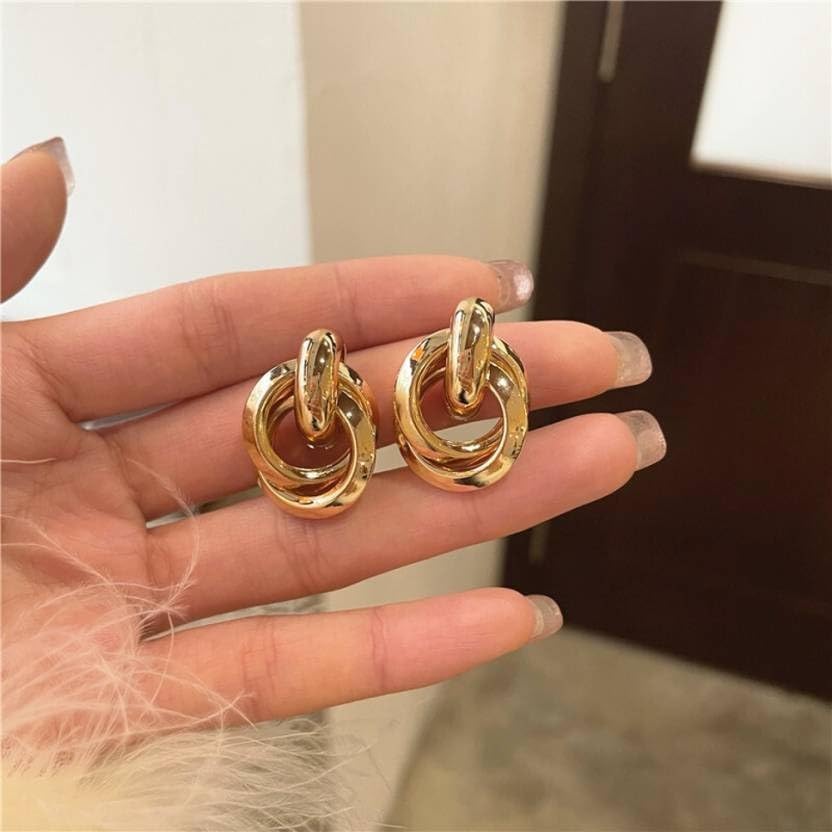 Combo Earrings Pack Pastel Petals Drop Earrings Flower Design Drop Earrings And Vintage Golden Round Earrings Fashion Ear Stud Earrings Circle Earrings for Women & Girls Pack of 2 Pair Earrings Set 2 Pair