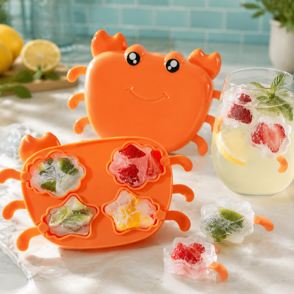 Cute Crab Ice Cube Tray & Camera Lens Design Coffee Mug Combo