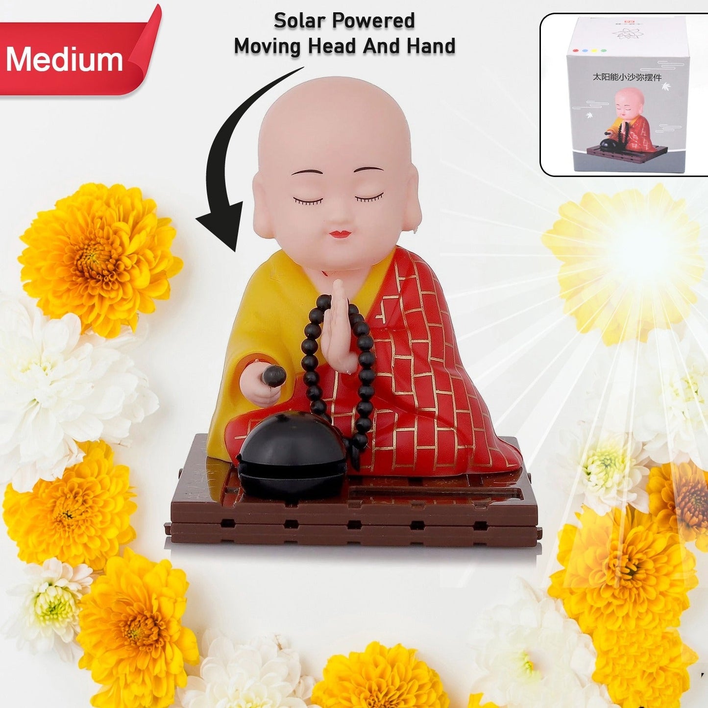Solar Powered Sitting Buddha Statue, Moving Head and Hand (1 Pc / Medium)