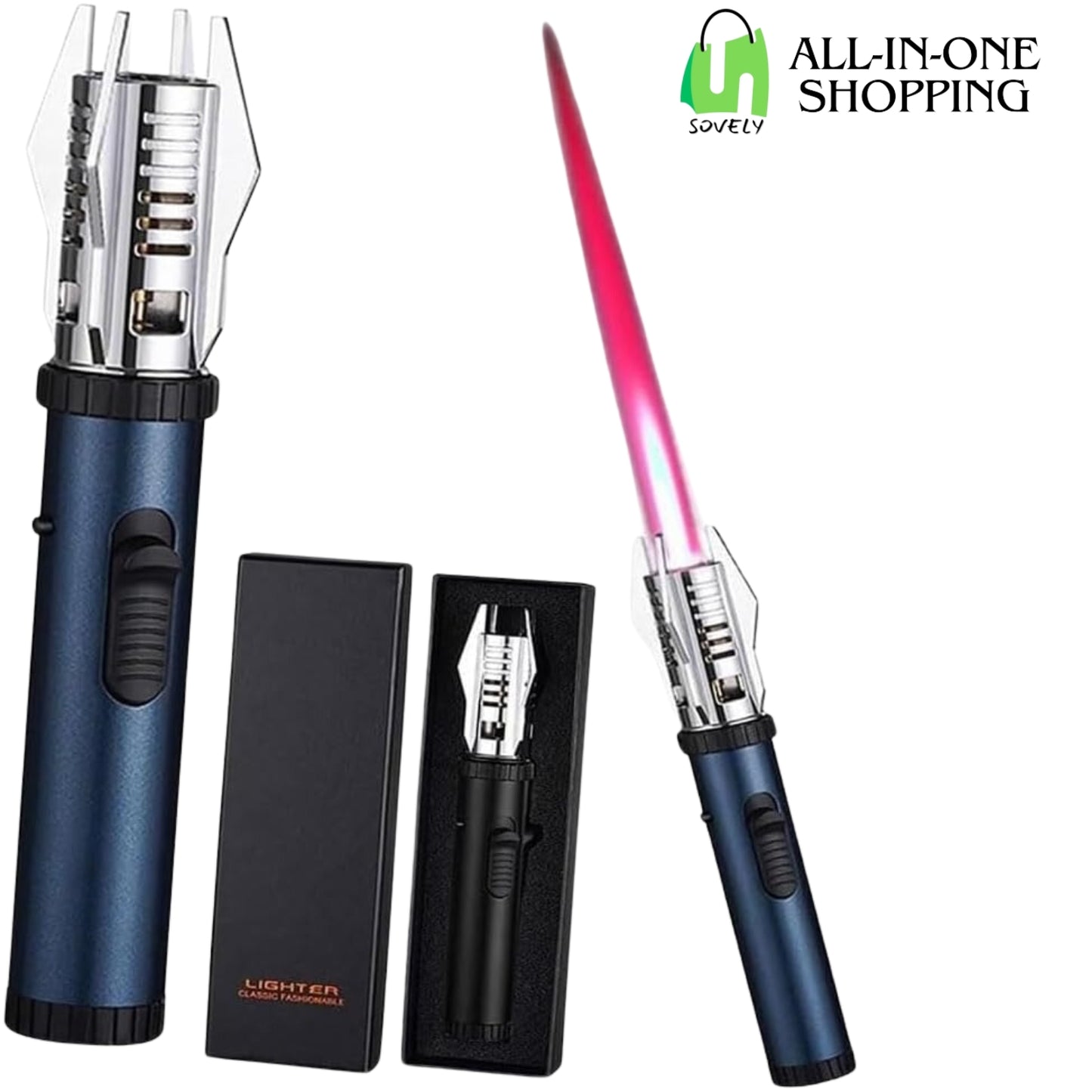 Jet Flame Lighter | Bright Fire Lighter with Safety Lock and Adjustable Red/Blue Flame | Windproof Torch Lighter for Camping & Outdoor Use