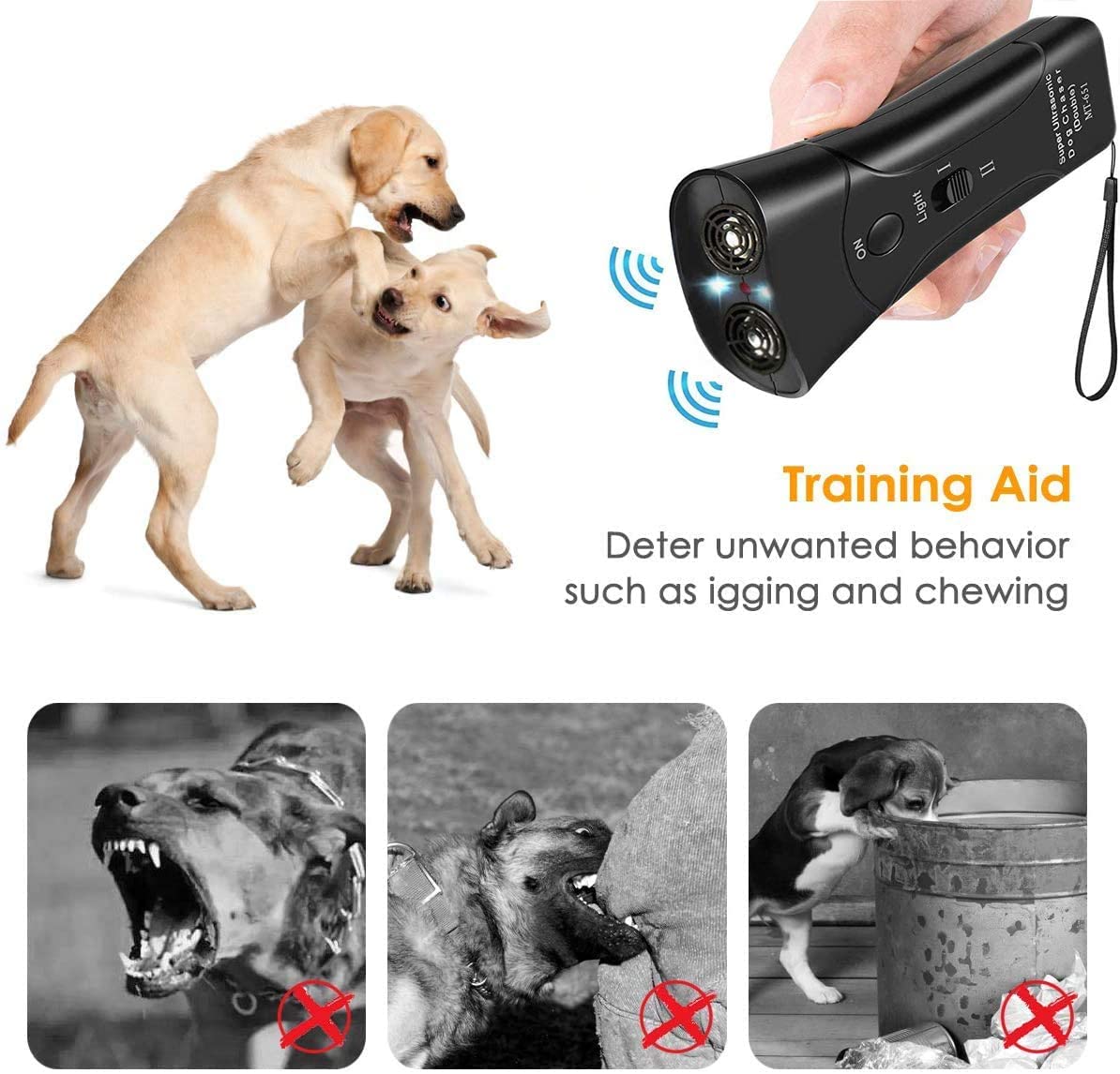 Dog Trainer Device Electronic Dog Deterrent/Dog Barking Control Devices Training Tool Stop Barking Dog Repeller Handheld and Portable, Anti-Bark