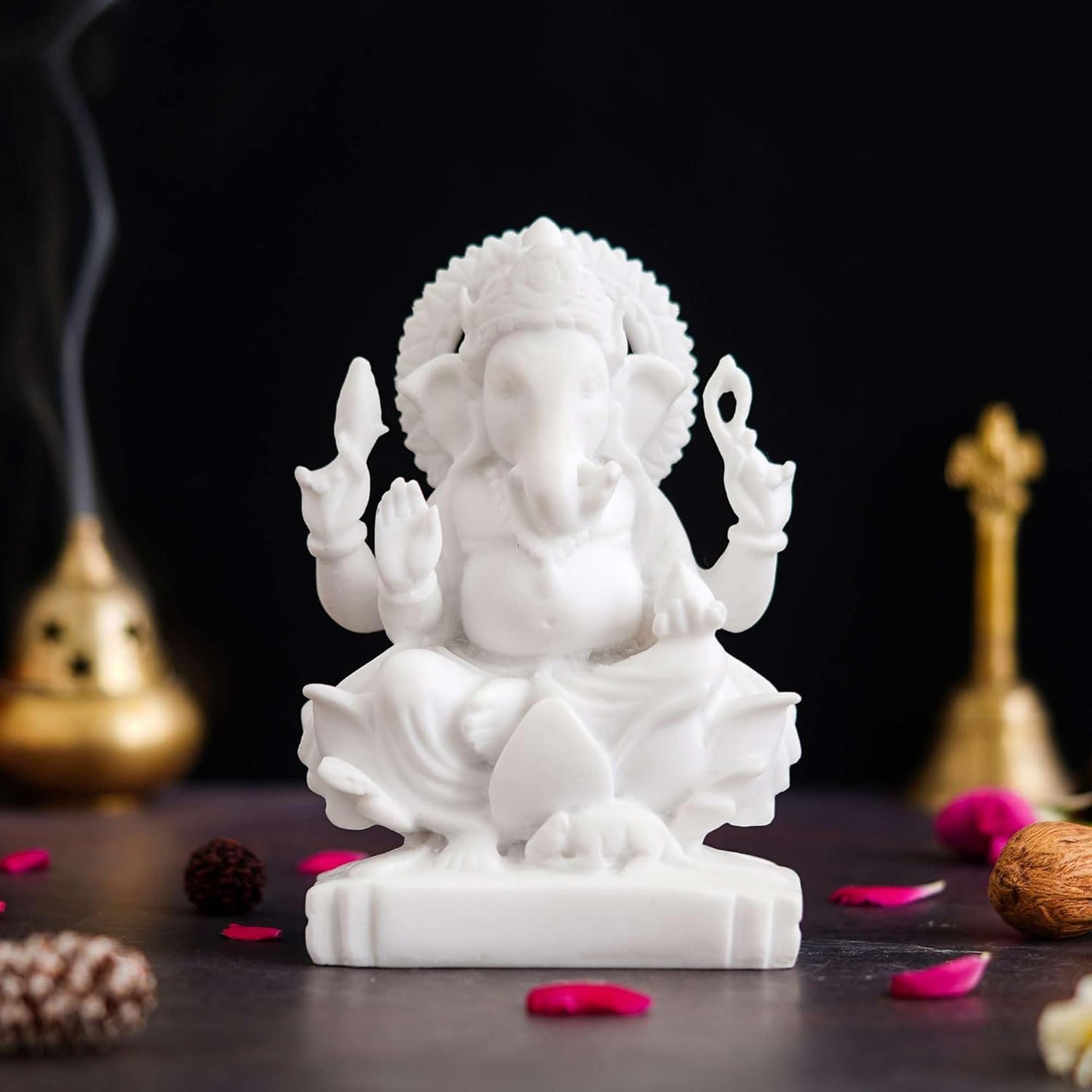 Sovely Shree Laxmi Ganesha Idol Marble Laxmi Ganesh Murti for Puja Ghar Diwali Office Pooja Shop Puja Decoration Gifts, Laxmi Ganesh Marble Murti for Mandir, Dukan - 7.7×7.5×13.3 cm