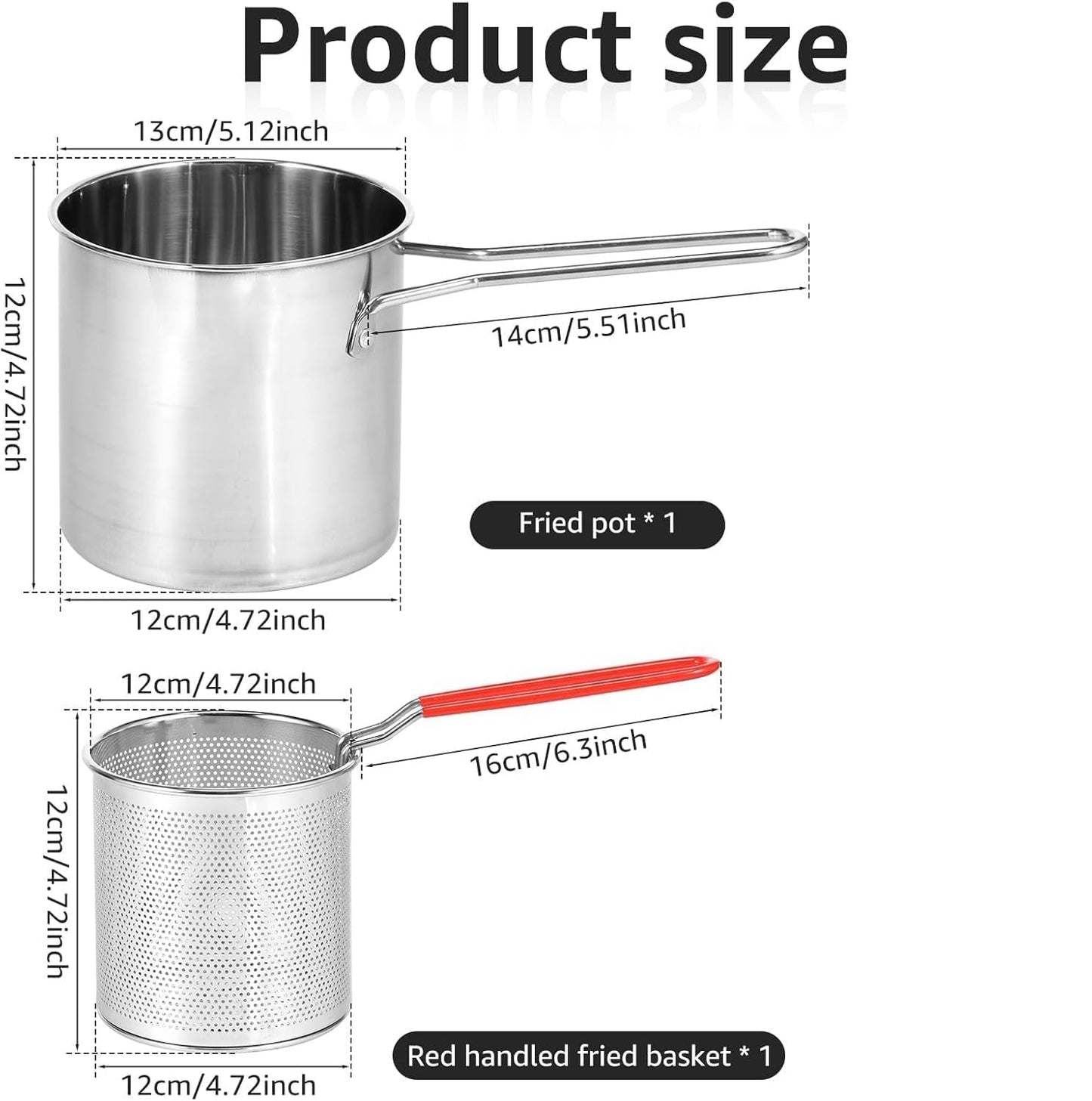 Small Deep Frying Pot with Strainer Basket - 1200ml Stainless Steel Pan with Handle Ideal for Frying French Fries, Chicken Wings, Shrimp, Fish, Boiling Butter, and Pasta