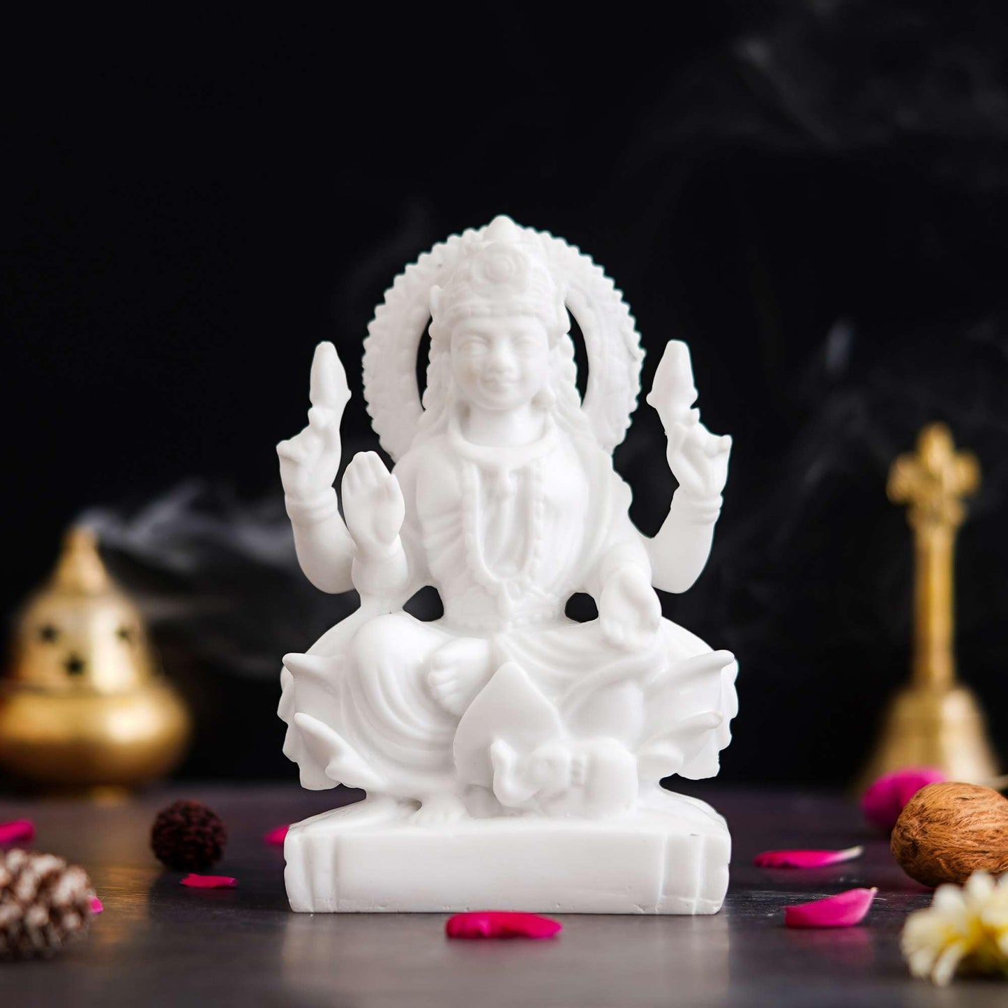 Sovely Goddess Lakshmi Laxmi Idol Murti Statue Showpiece for Home Pooja Room Mandir Temple Diwali Decoration Items Gifts for Family Friends Mother Father Sister Brother Maha Laxmi Ji Marble Murti