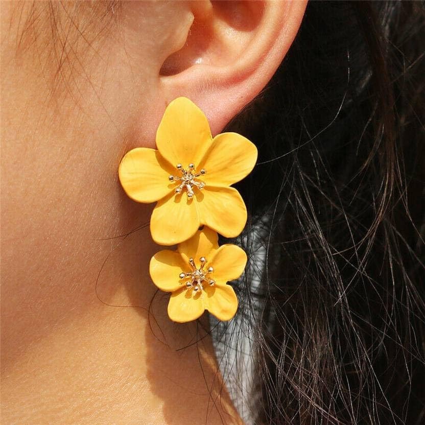 Combo Combo Earrings Pastel Petals Drop Earrings Latest Yellow Flower Design Drop Earrings For Girls And Women Drops Danglers Flower And Leaf Stud Earrings For Office Party Casual wear