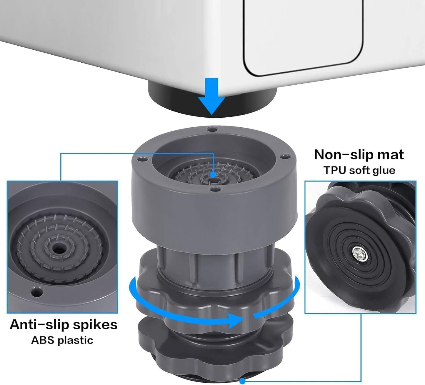 SOVELY Washing Machine Vibration Pads - Adjustable Dryer Shock & Noise Cancelling Pads, Anti Vibration Pads for Washing Machine Support, Height Adjustment Feet for Refrigerators - 4 Pcs Set