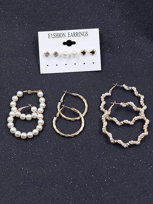 Combo Big Pearl Earrings Female Elegant Bow Earrings Multi Designs Stunning Earrings For Women Girls Combo of 7 Pair Earrings for Girls and Women Western Earring set For Office, Party, Korean fashion