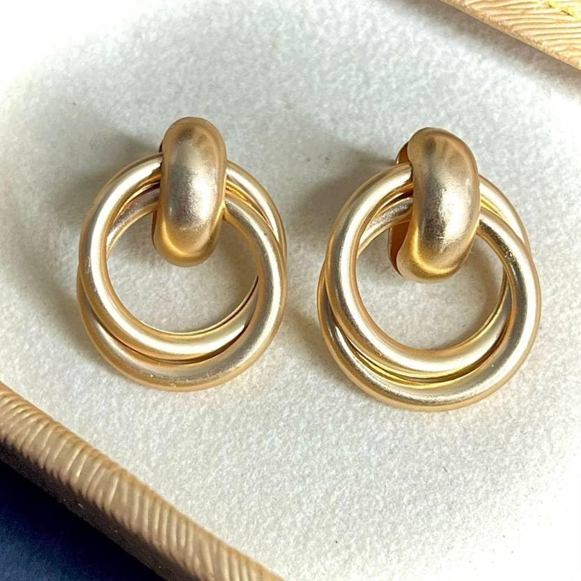 Combo Earrings Pack Pastel Petals Drop Earrings Flower Design Drop Earrings And Vintage Golden Round Earrings Fashion Ear Stud Earrings Circle Earrings for Women & Girls Pack of 2 Pair Earrings Set 2 Pair