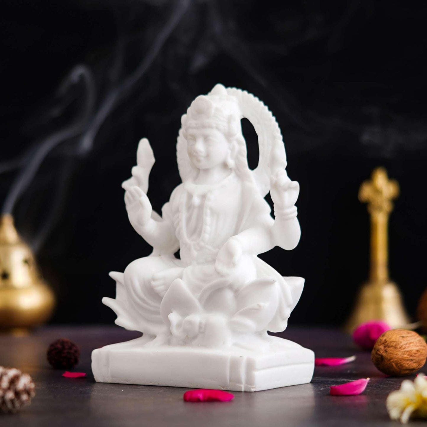 Sovely Goddess Lakshmi Laxmi Idol Murti Statue Showpiece for Home Pooja Room Mandir Temple Diwali Decoration Items Gifts for Family Friends Mother Father Sister Brother Maha Laxmi Ji Marble Murti