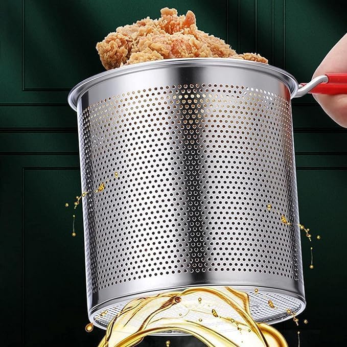 Small Deep Frying Pot with Strainer Basket - 1200ml Stainless Steel Pan with Handle Ideal for Frying French Fries, Chicken Wings, Shrimp, Fish, Boiling Butter, and Pasta