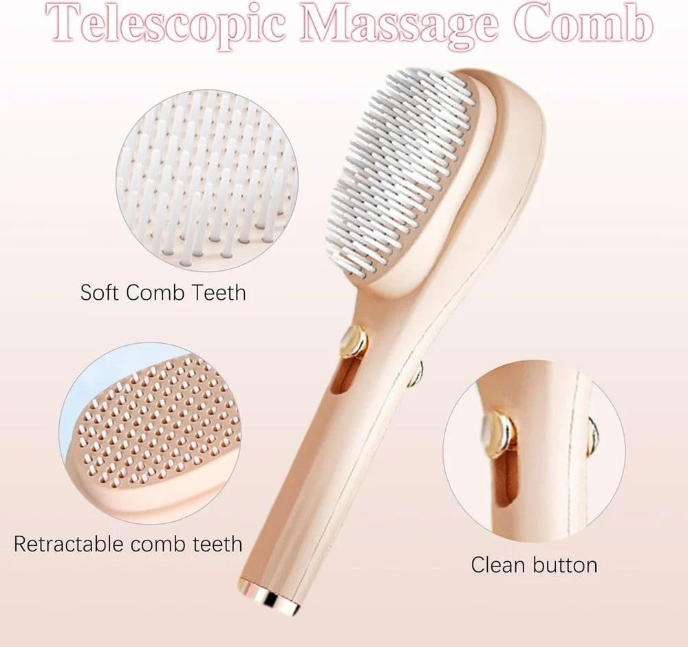 SOVELY Big Size Self Cleaning Hairbrush, One-Click Cleaning Comb, Anti-Static Massage Comb with Self-Cleaning 2 in 1