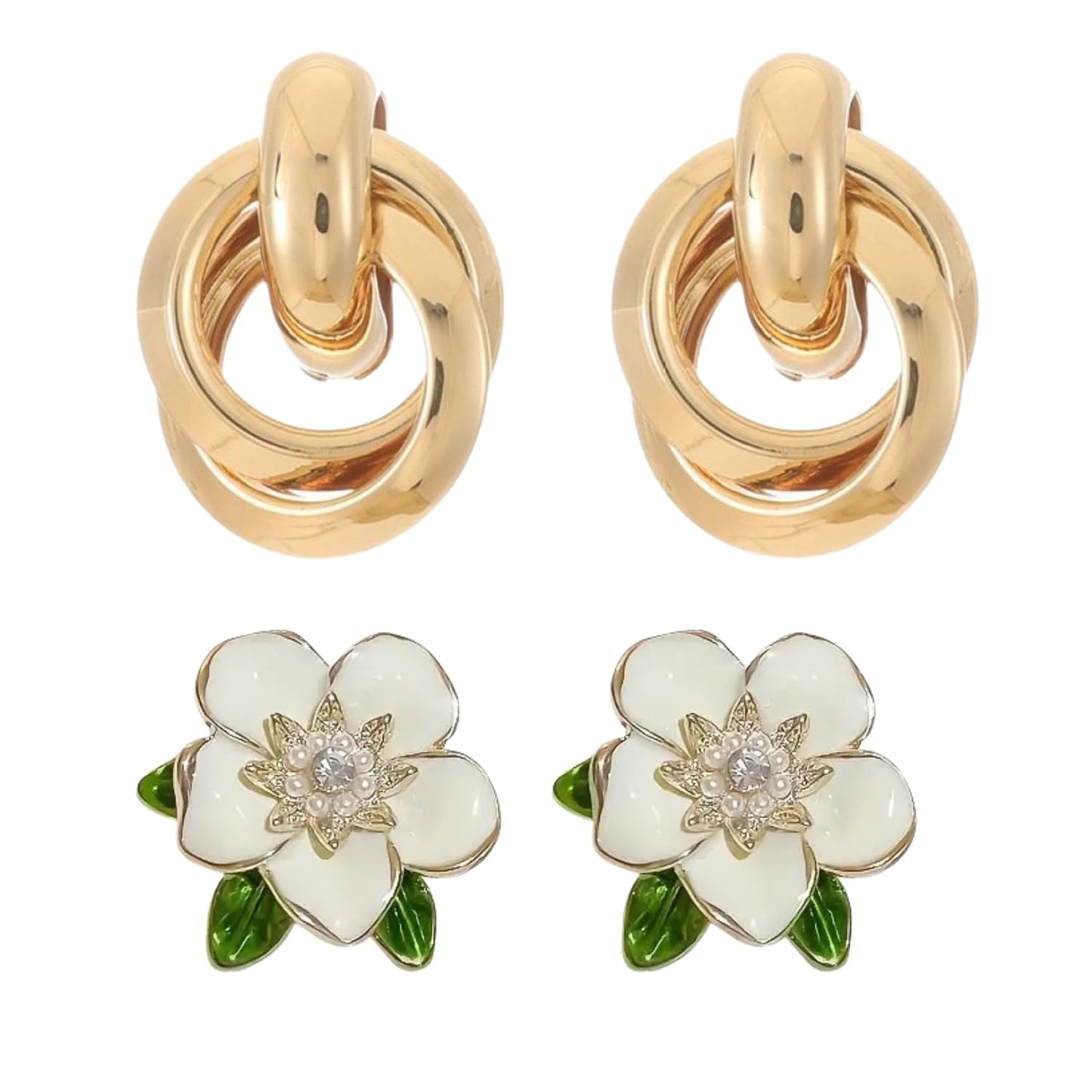 Combo Earrings Pack Pastel Petals Drop Earrings Flower Design Drop Earrings And Vintage Golden Round Earrings Fashion Ear Stud Earrings Circle Earrings for Women & Girls Pack of 2 Pair Earrings Set 2 Pair