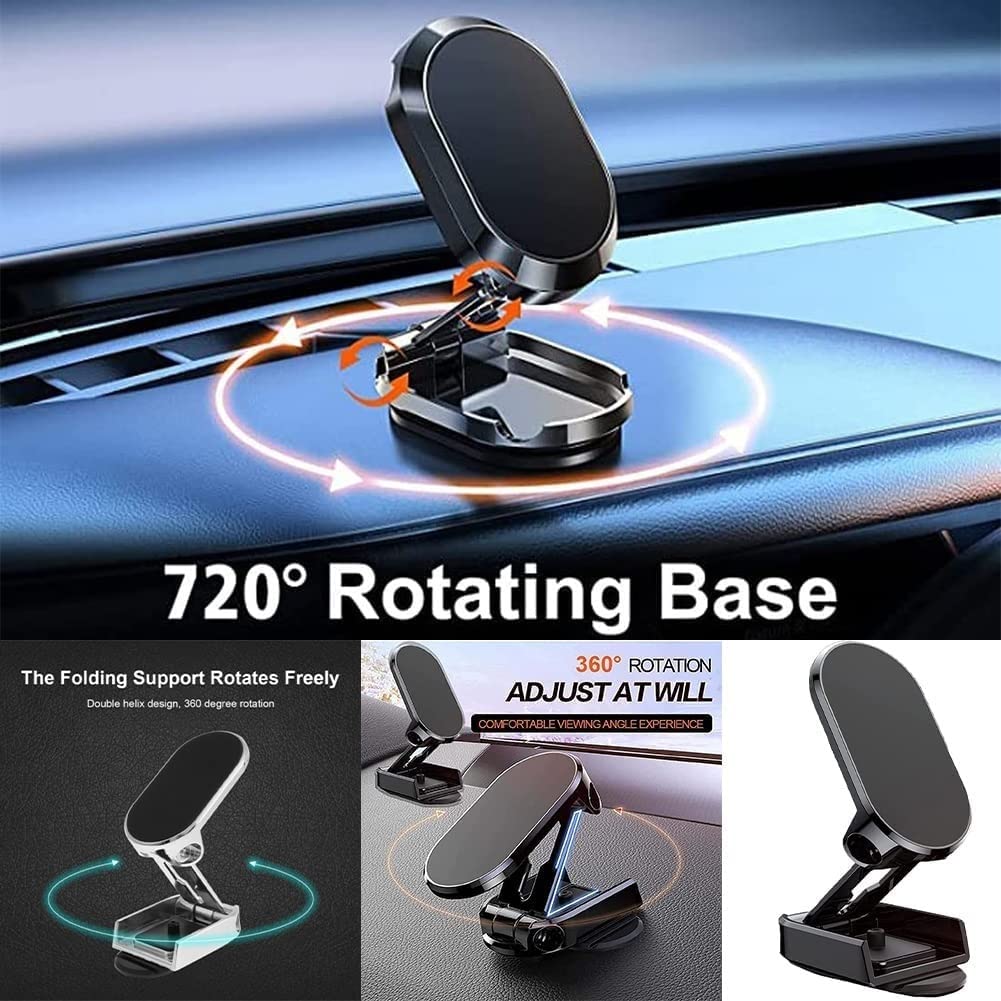 360 Degree Rotating Magnetic Car Phone Holder Metal Folding Car Phone Holder New Alloy Folding Magnetic Car Phone Holder (Pack Of 1)