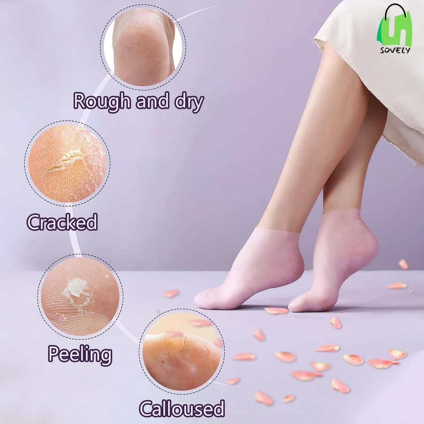 Sovely Anti Crack Silicone Gel Foot Protector Moisturizing Socks for Foot-Care and Heel Cracks Socks for Cracked Feet Heel Pad For Feet, Silicon Heel Pad For Women Pain Relief, Crack Heel Repair Socks Full Length Silicone Gel Foot Protector 1 Pair
