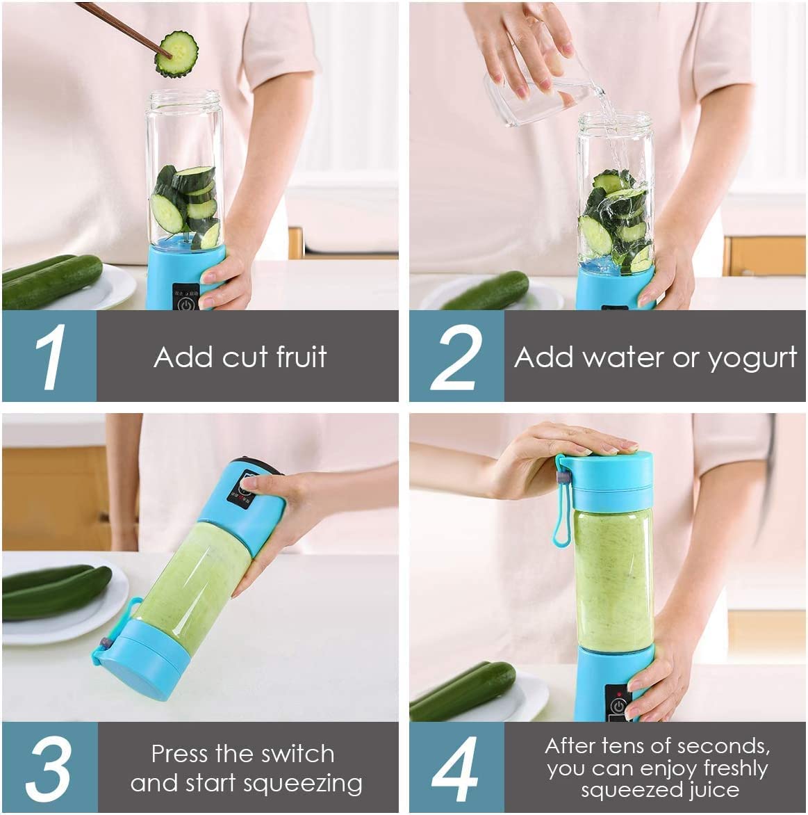 Portable Electric USB Juice Maker Bottle | Blender Grinder Mixer | Rechargeable Bottle with 6 Blades