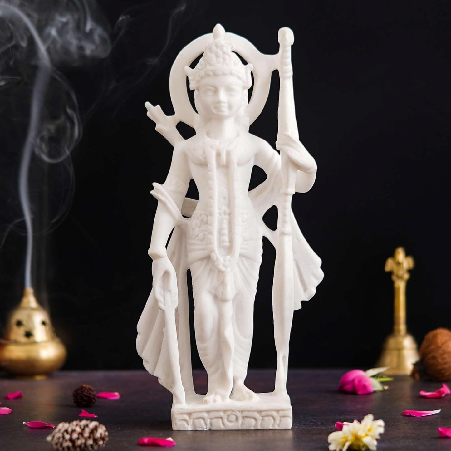 Sovely White Marble Standing Ram Ji Murti for Pooja Room Standing Ram Ji Hindu Lord Ram Ji Statue for Home Temple Idol Murti Best for Gift, Ram Lala Marble Murti