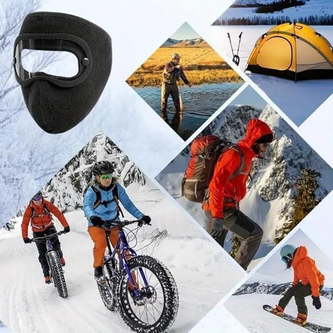 Unisex Winter Face Mask Full Protection Windproof Breathable Warm Fleece with Goggles Removable Lens