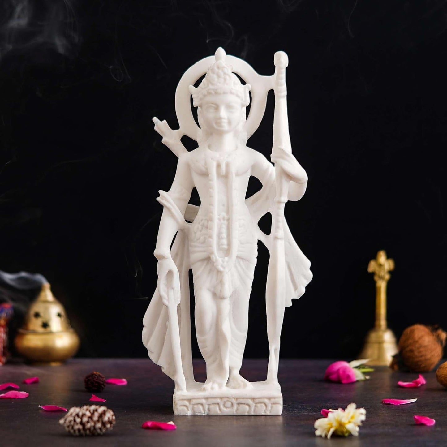 Sovely White Marble Standing Ram Ji Murti for Pooja Room Standing Ram Ji Hindu Lord Ram Ji Statue for Home Temple Idol Murti Best for Gift, Ram Lala Marble Murti