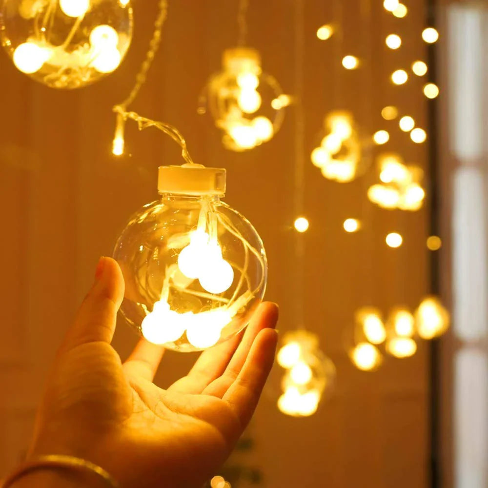 12 Wish Balls Window Curtain String Lights with 8 Flashing Modes Decoration for Home Decoration, Diwali & Wedding LED Christmas Light Indoor and Outdoor Light ,Festival Decoration (Plastic, Warm White)