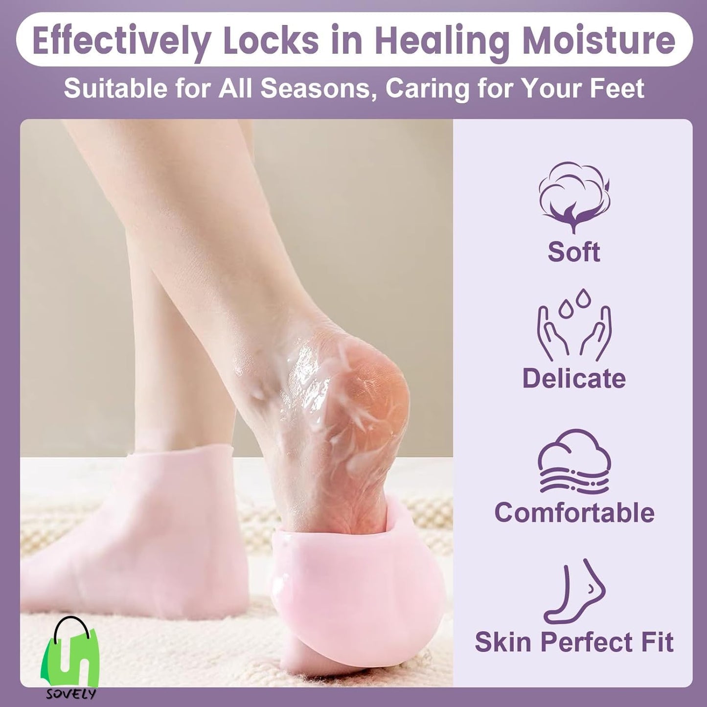 Sovely Anti Crack Silicone Gel Foot Protector Moisturizing Socks for Foot-Care and Heel Cracks Socks for Cracked Feet Heel Pad For Feet, Silicon Heel Pad For Women Pain Relief, Crack Heel Repair Socks Full Length Silicone Gel Foot Protector 1 Pair