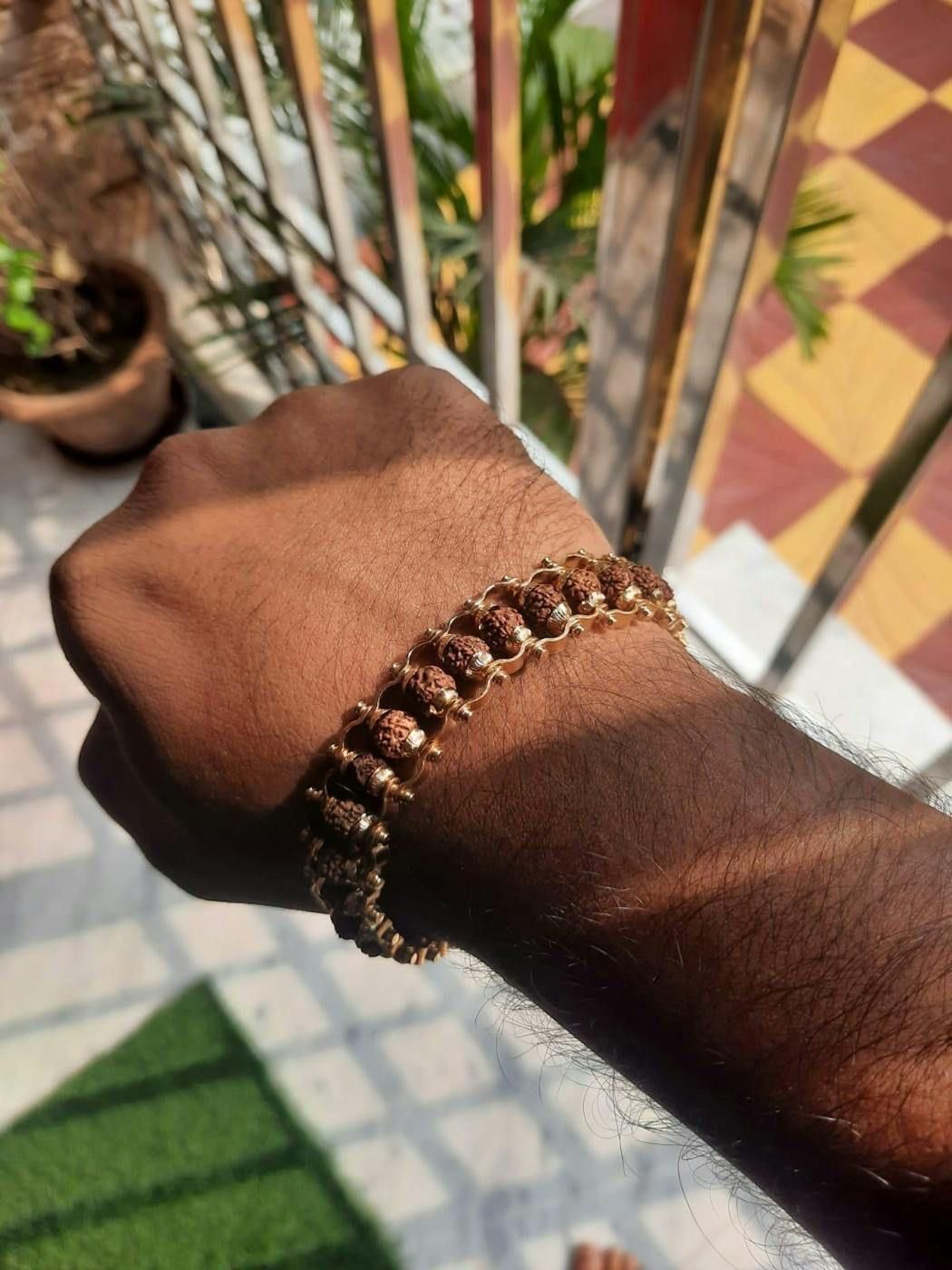 Gold Plated Paanch Mukhi Rudraksha Bracelet