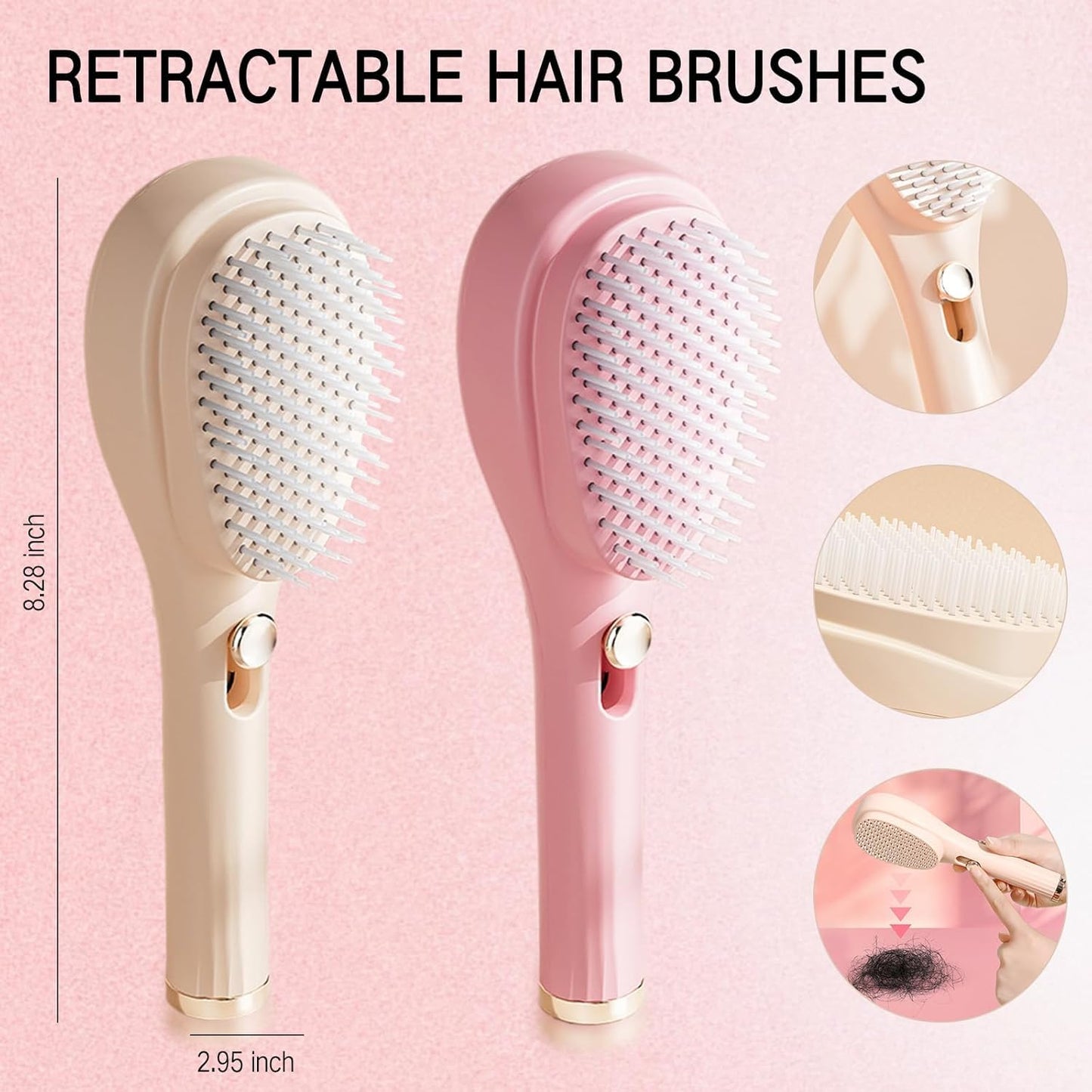 SOVELY Big Size Self Cleaning Hairbrush, One-Click Cleaning Comb, Anti-Static Massage Comb with Self-Cleaning 2 in 1