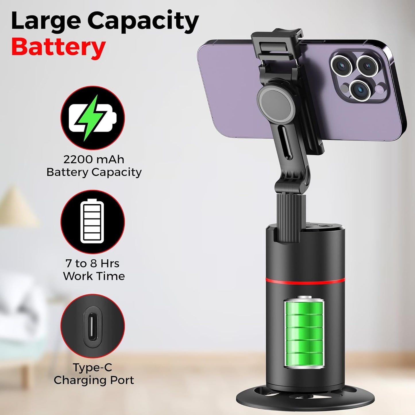 NEW P02 Auto Face Tracking Tripod – 360° Smart Phone Holder for Vlog, Live, Podcast