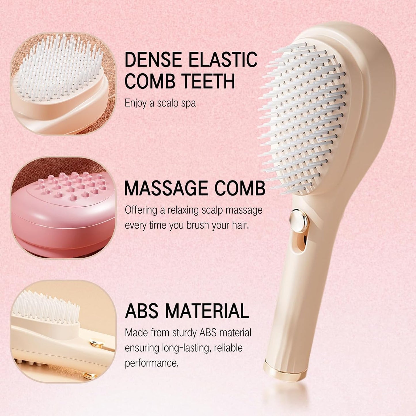 SOVELY Big Size Self Cleaning Hairbrush, One-Click Cleaning Comb, Anti-Static Massage Comb with Self-Cleaning 2 in 1
