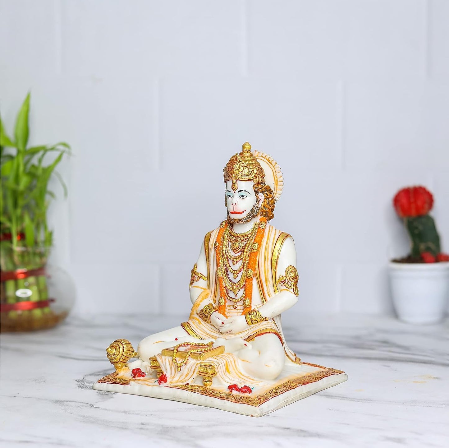 Sovely Lord Hanuman Sitting Statue with Gada Reading Book Mahavir Hanuman Decorative Showpiece for HomeBajaranbali Hindu God Idol for Pooja Room Mahabli Hanuman Spiritual Gift for Festivals Office