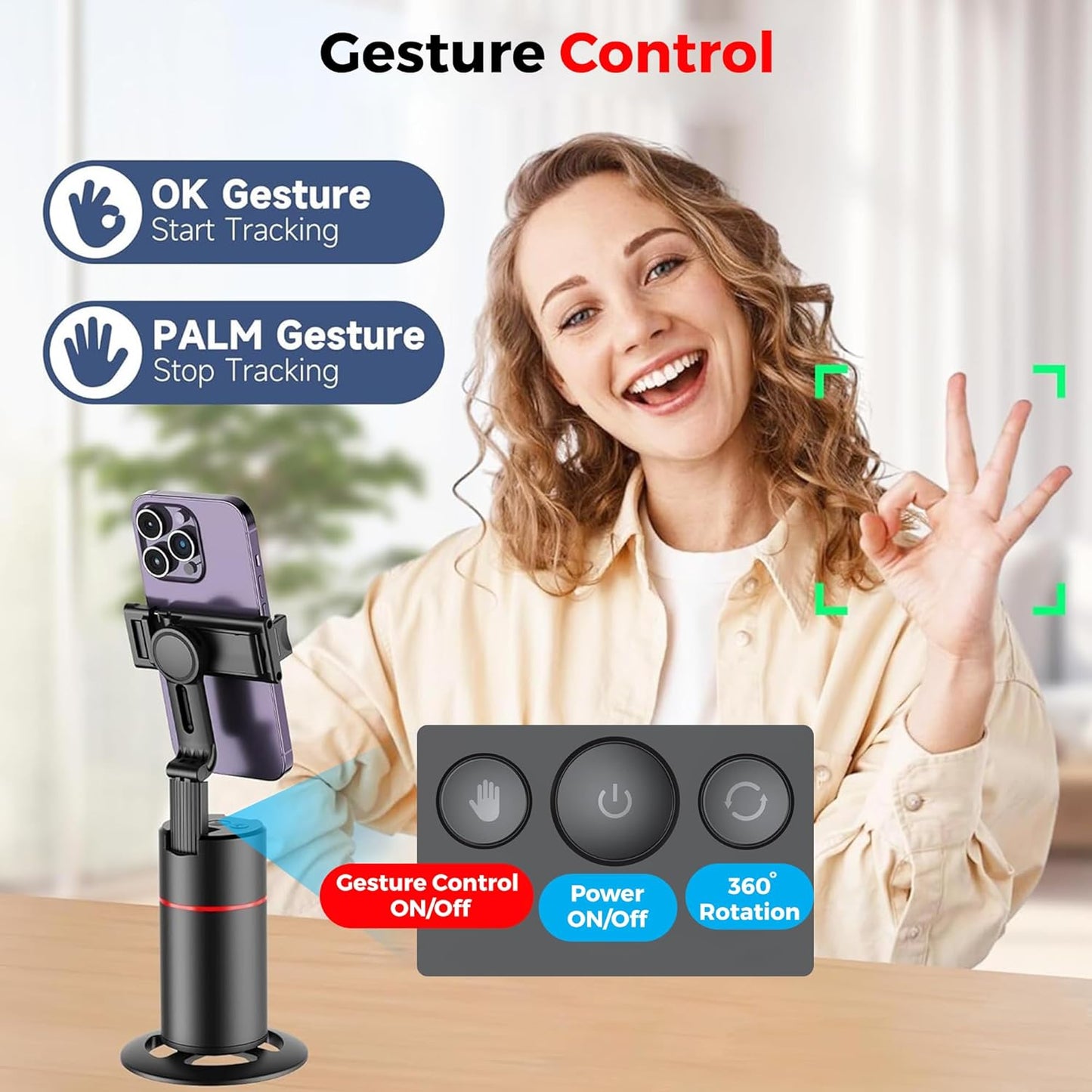 NEW P02 Auto Face Tracking Tripod – 360° Smart Phone Holder for Vlog, Live, Podcast